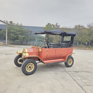 รถชมวิวไฟฟ้าสีแดงสไตล์เรโทร 8 ที่นั่ง ตกแต่งขอบสีทอง พร้อมหลังคาสีดำ - Product Image 2