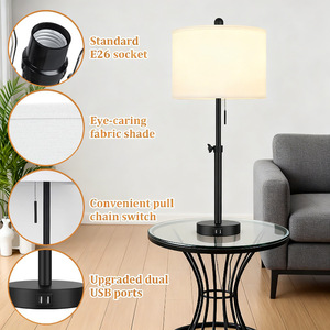 Modern <b>Table</b> <b>Lamp</b> E26 Led Metal <b>Base</b> Off White Shade Eye Caring Bedside Desk Lighting - Product Image 3