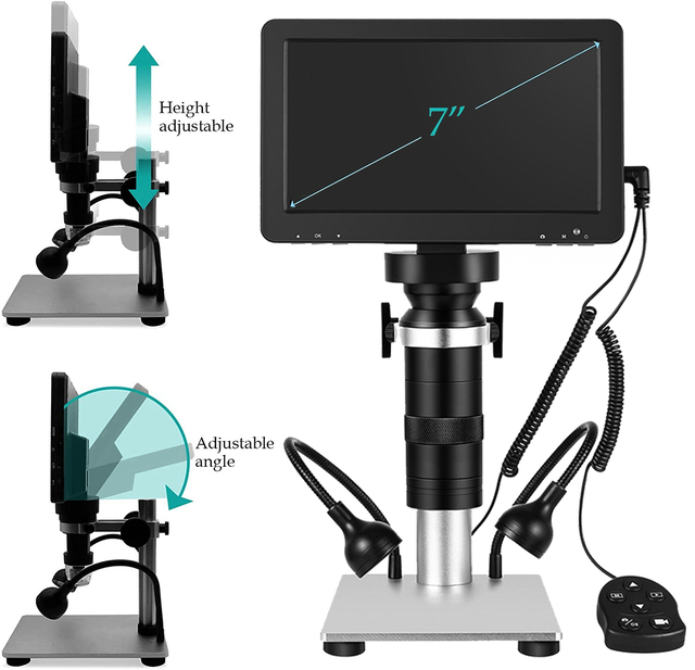 DM9 High-definition 1200X USB Digital Microscope Camera Endoscope 7 Inch Magnifier with Bracket for Industrial Inspection Repair