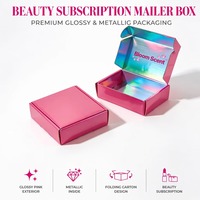 Boîte d'expédition rose vif brillante de qualité supérieure, carton pliable personnalisé avec intérieur métallique pour abonnement beauté élégant