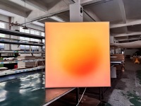 Cadre d'affiche lumineux LED à intensité variable Sunset Living Room LUZ, en alliage d'aluminium à grain de bois, impression UV, écologique, facile à poser