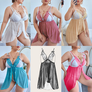 Ropa interior transparente para mujer, vestido <span class=keywords><strong>de</strong></span> Babydoll transparente, lencería <span class=keywords><strong>de</strong></span> encaje <span class=keywords><strong>de</strong></span> malla transparente, pecho grande abierto - Product Image 3