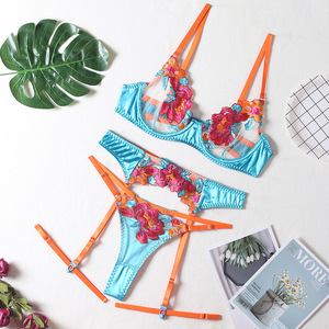 2022 Custom Private Flower Embroidered <strong>Lingerie</strong> Sexy Hot Transparent Women Royal <strong>Blue</strong> Sexy <strong>Lingerie</strong> <strong>Set</strong> - Product Image 6