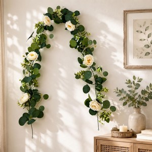 Flowering Plants Artificial Camellia Vine Silk Flower Home Decor Greenery Bouquet <b>Eucalyptus</b> Leaves Baby's Breath Vines - Product Image 1