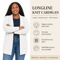 Cardigan Chic en Maille pour Femme, Col Cranté, Manches Longues, Grande Taille, Personnalisé OEM & ODM, Blanc, Polyester, Automne Hiver