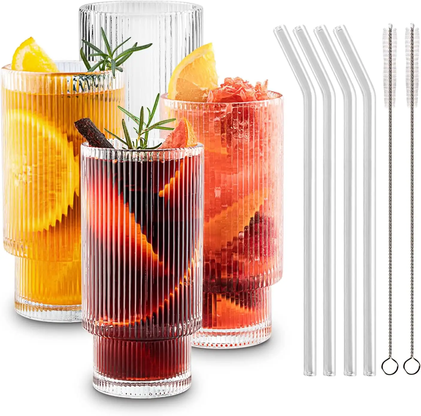 10 Oz Clear Tall Drinkglazen Voor Cocktail, Sap, Geribbelde Glaswerk, crystal Dikke Water Glas Met Zware Voet Voor Drank