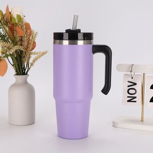 Gobelet de voyage isotherme en acier inoxydable de 30 oz à double paroi avec poignée et paille - Product Image 6