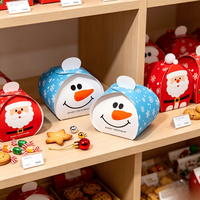 Boîtes à biscuits pliables de Noël, mini-boîtes cadeaux Père Noël et bonhomme de neige avec ruban pour l'emballage de bonbons de Noël