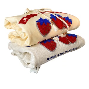 Hoodie Bordir Handuk Ukuran Besar Logo Kustom Hoodie Pria Hoodie Tanpa Tali Tambalan Bordir Chenille - Product Image 5