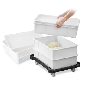 Food Grade White Stackable Bakery Storage Boxes With Lid Rectangular Plastic Fermenting Pizza Dough Proofing Box