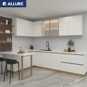 خزانة ألور بيضاء حديثة حزمة مسطحة متينة عصرية ورنيش تصميم باب كوسينا وحدة مطبخ فاخرة مخصصة