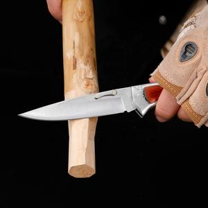 Coltello Tascabile Tattico con Lama in Acciaio Inox 84mm, Manico in Legno, per Campeggio, Sopravvivenza, Caccia, Bushcraft, OEM - Product Image 4