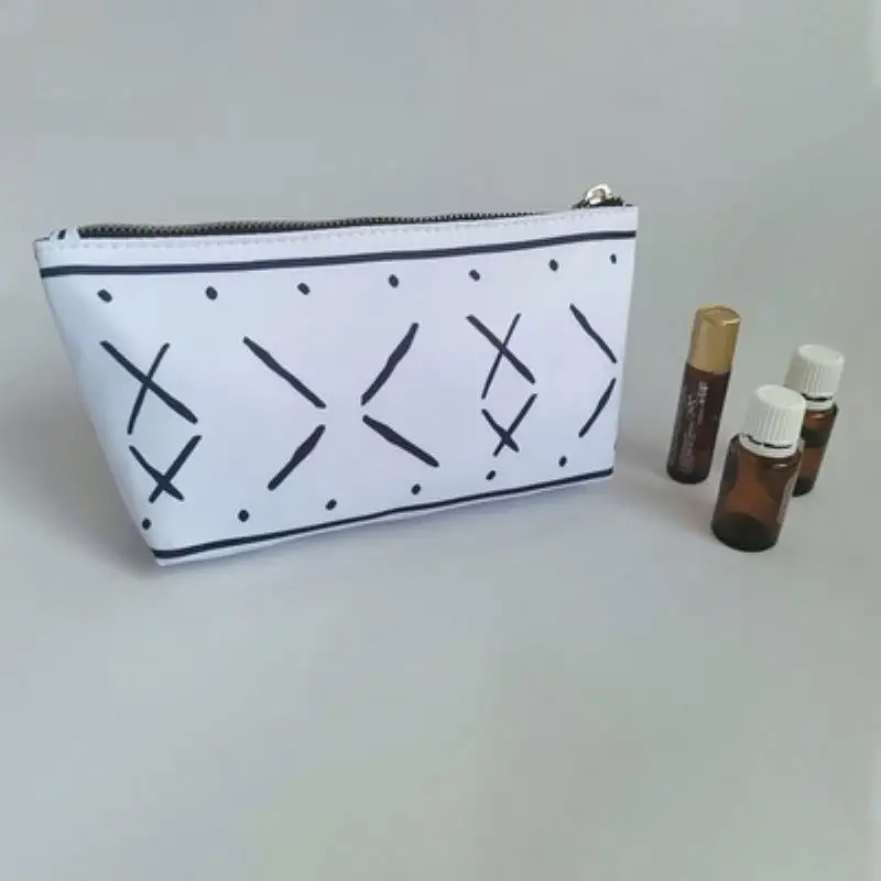 Bolsa de cosméticos personalizada à prova d'água, bolsa de lona encerada para maquiagem com logotipo de rótulo de couro