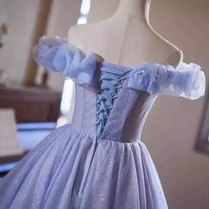 Light Purple Strapless Evening Gown Natural Waist Floral Print Short Elegant Dress For Banquet Birthday Party - Product Image 4