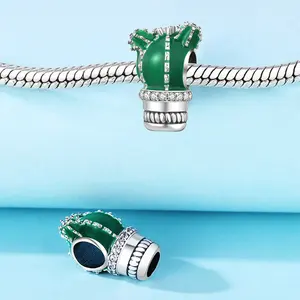 Exquisito y Encantador Colgante Infantil Romántico con Diseño Floral de Rosa, Flor de Cerezo, Cactus, Zirconia, Plateado en Plata y Oro Rosa, para DIY - Product Image 4