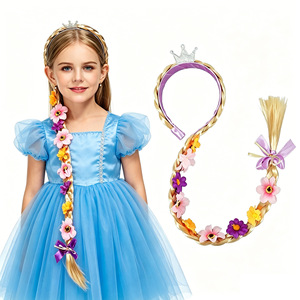 Kids Princess Wig <b>Braid</b> Headband Glitter Crown Flower Hair Hoop Elsa Cosplay Dress Up Costume Hair <b>Accessories</b> For Girls Party - Product Image 1