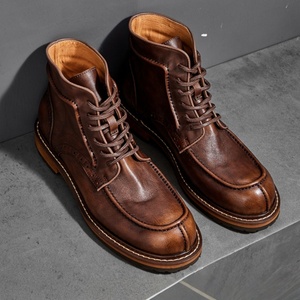 Botas de Motocicleta para Hombre de Alta Calidad, Invierno 2025, Botas Retro de Cuero Vacuno, Diseño con Cordones, Zapatos con Plataforma - Product Image 1