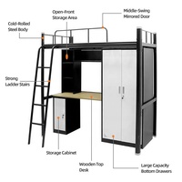 Lit superposé en acier moderne et peu encombrant avec bureau d'étude et armoire mobilier pour chambres d'adolescents Auberges et dortoirs scolaires