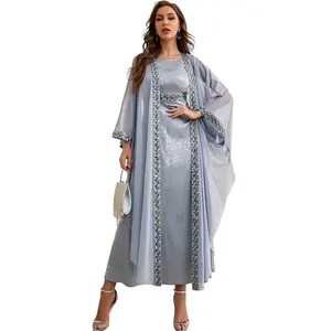 2024 Luxury Dubai Muslim Sets for Women Eid Arabic Abaya Dress Ramadan Islamic Evening Moroccan Kaftan Robe