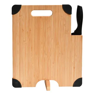 Placa De Corte De Bambu Para Cozinha Com Suco Groove Suporte Vertical Punho Durável Base Rotatable