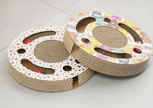 Griffoir pour chat en carton ondulé rond avec boule interactive et clochette, jouet de griffage pour chaton, jeu d'intérieur - Product Image 5