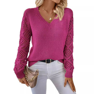2024 primavera autunno maglioncino elegante in <span class=keywords><strong>maglia</strong></span> a maniche lunghe con scollo a V da <span class=keywords><strong>donna</strong></span> maglione casual Cashmere da <span class=keywords><strong>donna</strong></span> - Product Image 3