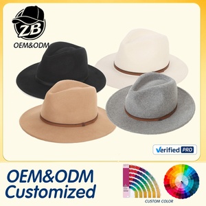 Chapeaux Fedora en feutre 100% laine avec logo personnalisé HKZB, chapeaux en feutre western unisexes, chapeau Panama Jazz pour femmes avec ceinture en cuir pour les voyages et la pêche - Product Image 1
