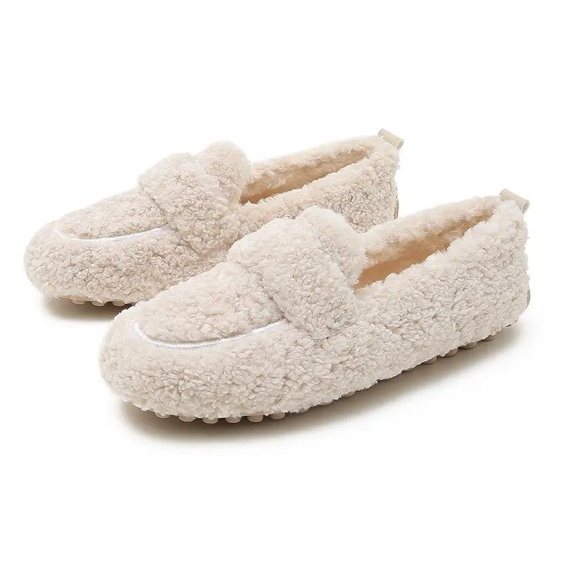 Fashion Women Lamb Wool Platform Cotton Shoes Winter Warm Breathable Ladies Loafer Shoes
