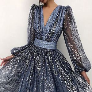 Robe de soirée 2023 grande taille femmes Sexy col en v taille haute robe en maille robe de soirée - Product Image 2
