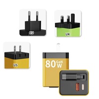 80W GaN Evrensel Yüksek Hızlı Şarj Cihazı PD3.1 Hızlı Şarj Çoklu Portlu Güç Adaptörü, Dahili Tip-C Kablolu, Telefon Cihazları için