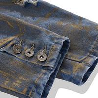 Blouson en jean bleu pour homme, en coton délavé et vieilli, style designer, vintage, coupe courte, streetwear, décontracté, type trucker et bomber