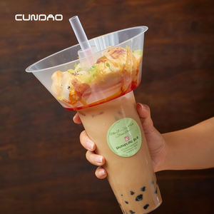 Bol à collation Cundao 700 ml et gobelet en plastique jetable 500 ml, plateau à collation 2 en 1, gobelets à thé au lait Boba personnalisés en PP - Product Image 1