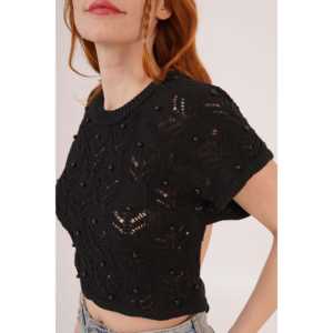 เสื้อกล้ามผู้หญิงแบบถักสีดำพร้อมดีเทลสายรัดด้านหลัง - Product Image 5