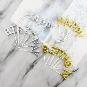 Happy Birthday Letter Candles Gold Champagne Silver Paraffin Party Cake Decor Birthday Occasion - Product Image 2