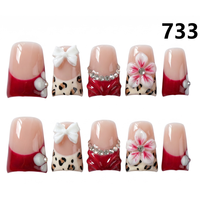 Faux Ongles Press-On Faits Main 701-705 Couleurs Fleurs Canard, 10 Pièces, Styles de Design Uniques pour Doigts