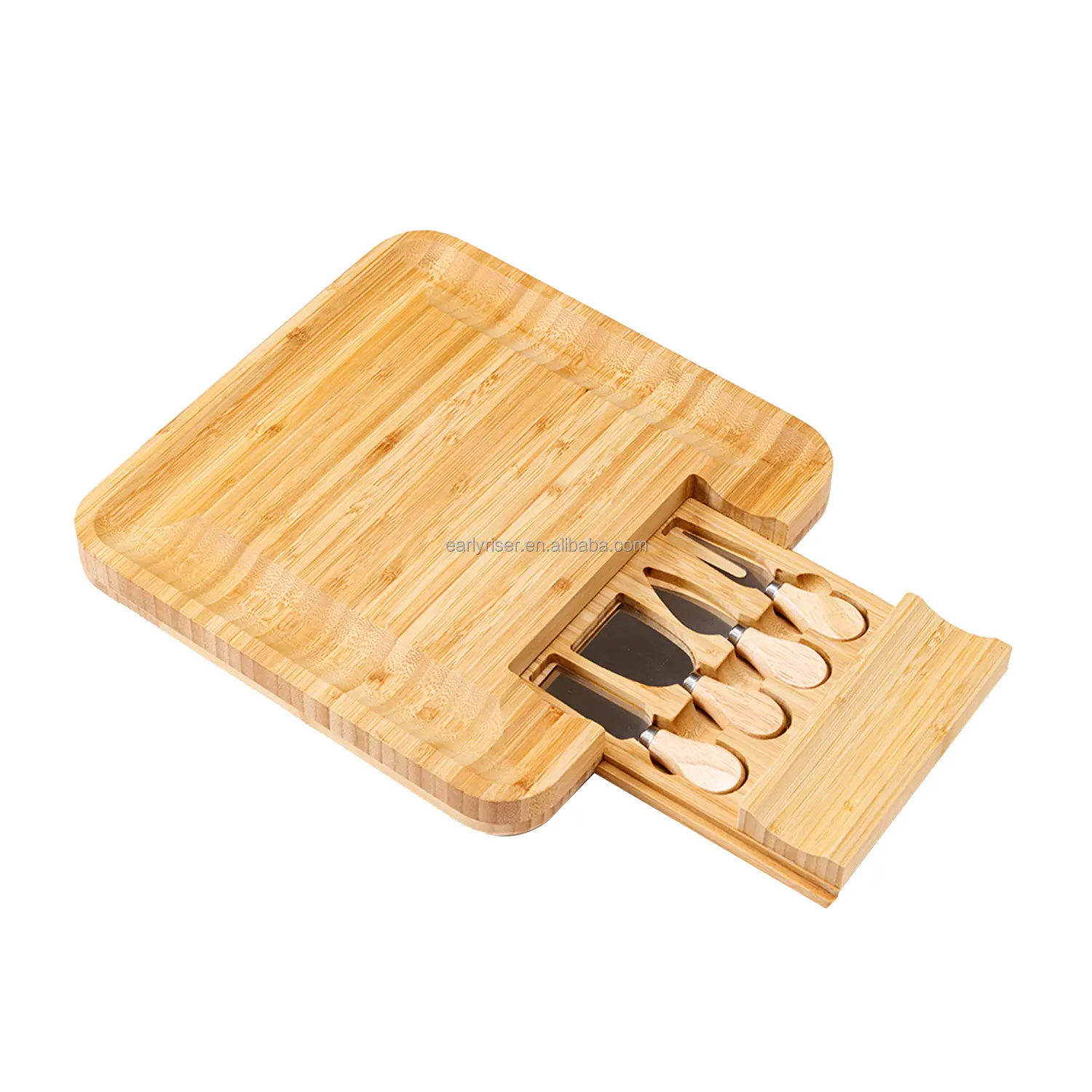 Gizli çekmeceler, peynir tahtası ve bıçak depolama rafları ile özelleştirilmiş kalın ahşap ve bambu kesme tahtaları