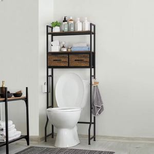 Modern Bathroom Storage Rack Space Saving Toilet Washing Machine Organizer Solid Wood Stainless Steel - Product Image 1