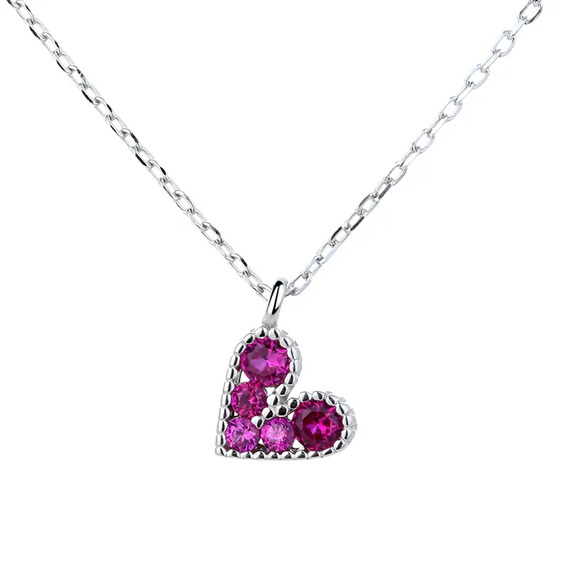 Csja — collier avec pendentif en forme de cœur, en argent sterling 925, simple, doux, rose, pêche, pour femmes