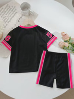Ensemble deux pièces en soie de lait pour enfants, t-shirt et short, imprimé lettres, tenue de sport pour filles, vente en gros