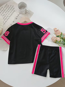 <span class=keywords><strong>Ensemble</strong></span> deux pièces en soie de lait pour enfants, t-shirt et short, imprimé lettres, tenue de sport pour filles, vente en gros - Product Image 4