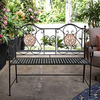 Banc de jardin moderne en fer noir en forme de papillon Zhongpin - Meuble en métal durable et écologique pour 2 personnes, idéal pour la terrasse et le parc