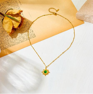 Elegant Vintage Bamboo Chain <b>Pendant</b> Necklace Gold-Plated Eight-Awn Star Titanium Steel Trendy Style with Diamond and <b>Pearl</b> - Product Image 6