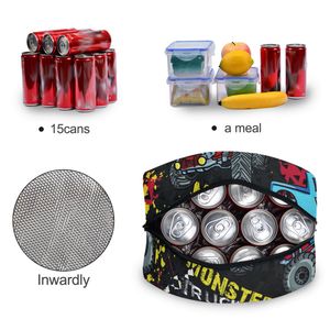 Custom Monster Truck Pattern Insulated Lunch Bag with Zipper Closure and Handle for Kids Outdoor Picnic Cooler Lunch Bag - Product Image 5