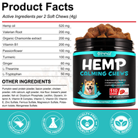Friandises calmantes pour chiens au goût de bacon avec logo personnalisé, à base de chanvre, produits naturels pour apaiser les chiens contre les aboiements et l'anxiété de séparation