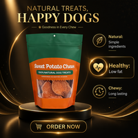 Friandises pour chiens Wholesome Pride à la patate douce, saines, pour estomac sensible, qualité alimentaire PE, sans conservateurs, sans céréales, sachet stand-up 16