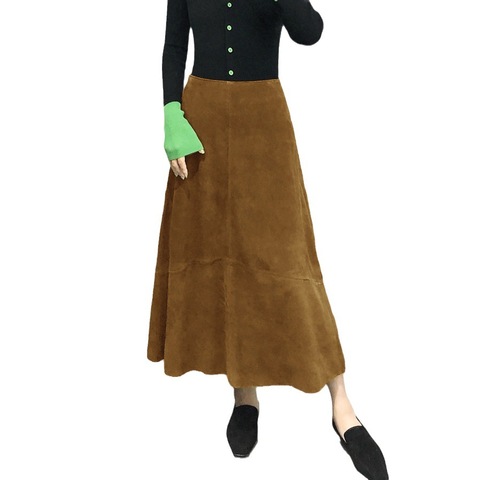 3396 Fashionable Umbrella Skirt Genuine Sheep Suede Leather Skirts for Women