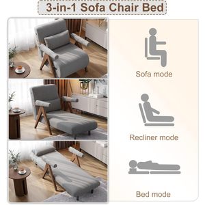 Grey Residential Convertible <strong>Sofa</strong> <strong>Bed</strong> Chair Midcentury Modern Eco-Friendly Wood <strong>Frame</strong> for Adults Living Room Bedroom SF023 - Product Image 2