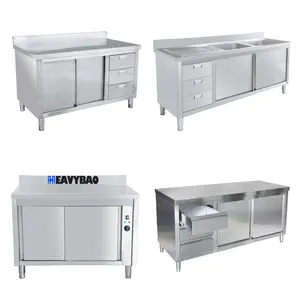 Heavybao Kitchen Equipment Work Bench Restaurant Stainless Steel Table Kitchen Wort Table Cabinet Sink