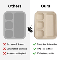 Barquette alimentaire en bagasse à 4 compartiments, robuste, compatible micro-ondes, jetable, fournisseur d'emballages écologiques