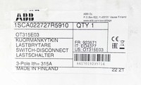 OT315E03 1SCA022727R5910 Interruptor de Corte de Carga de 3 Polos y 315A PLC